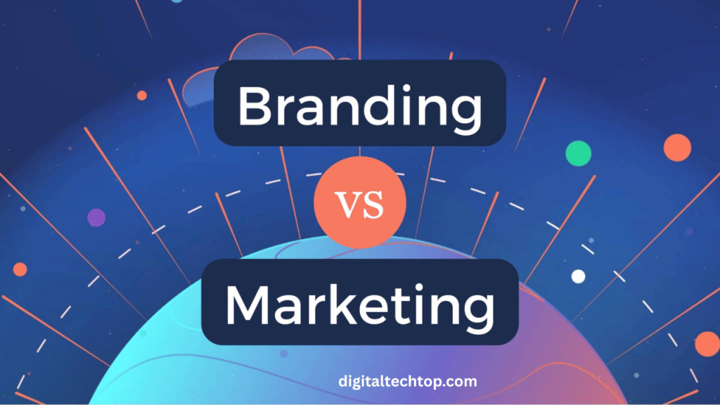 Illustration comparing branding and marketing strategies for business growth